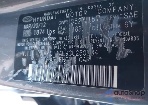 2012 Hyundai Accent Gls z USA, uszkodzony, nr VIN KMHCT4AE9CU250934